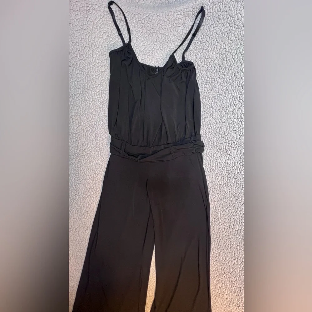 Lapis One Piece Pants Romper Womens Size Medium Black T Strap Sleeve Wide Leg - Picture 9 of 10